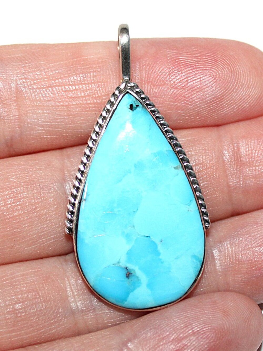 Sterling Silver Faux Turquoise Pendant - Picture 5 of 5
